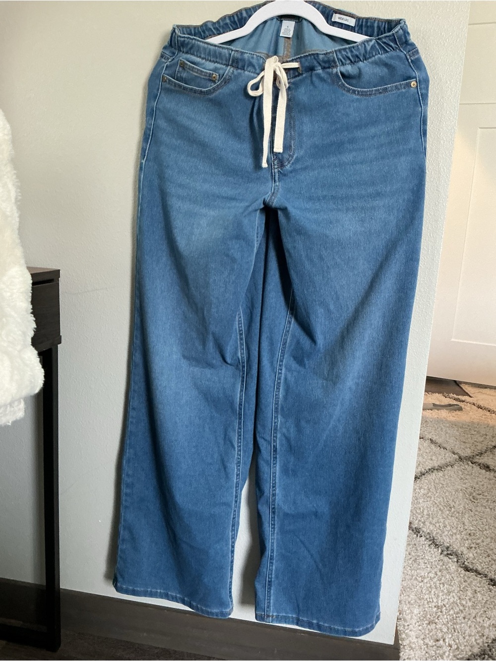 Nine West Medium Blue Drawstring Wide-Leg Jeans